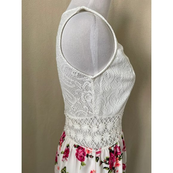 Rue 21 Creamy White Lace Top Floral lace & Colorful Floral Bottom Sleeveless Sun - Picture 6 of 14